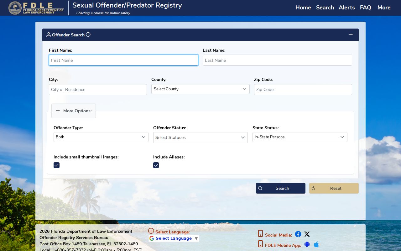 Florida official search used in a Sebastian resident lookup